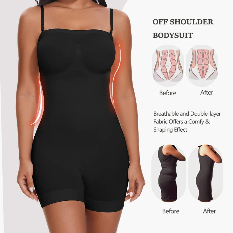 Off Shoulder Strapless Bodysuit Shapewear Women Tummy Control Body Shaper Slimming Camisole Waist Trainer Butt Lifter Underwear