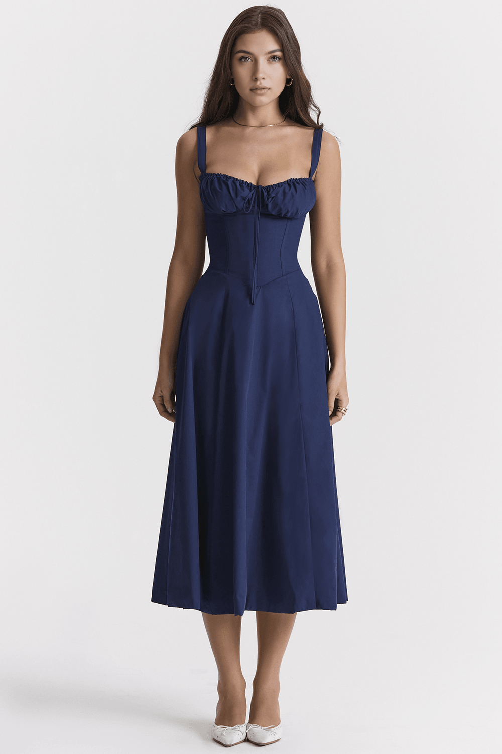 Navy Corsagen-Midikleid